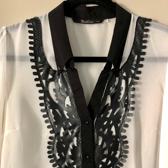 Daniel Cassin Black & White Sheer Blouse - Picture 7 of 16